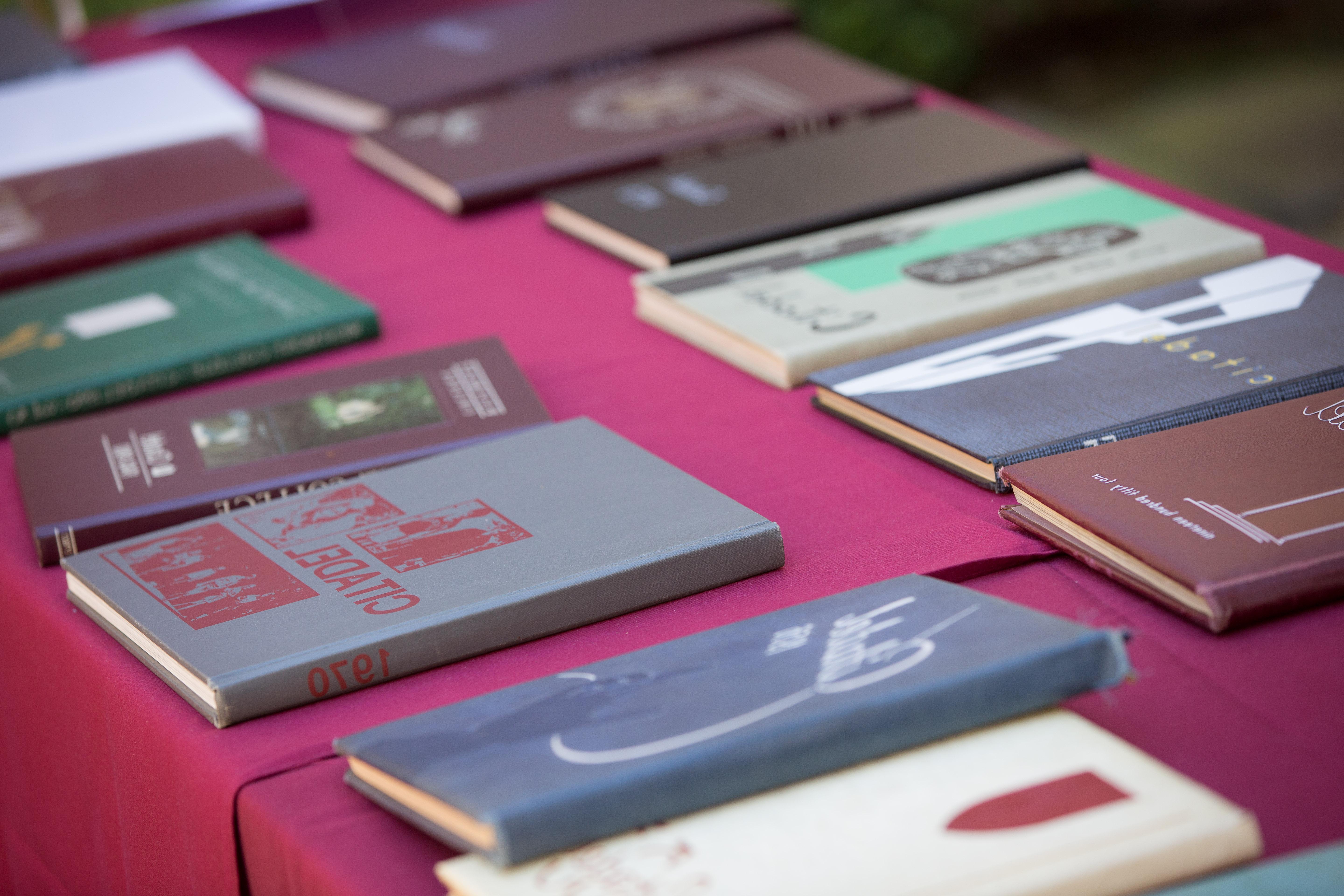 westmont yearbooks on table at homecoming